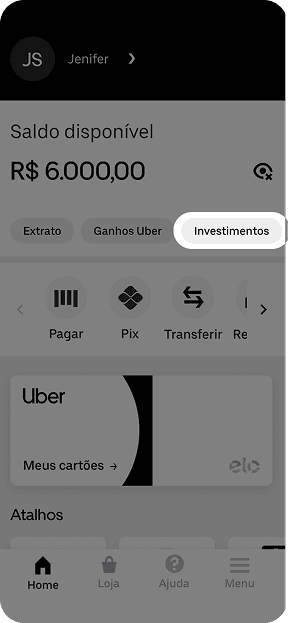 Vá em “Investimentos"