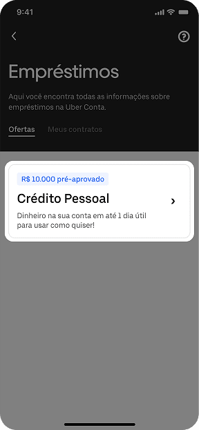 Vá até a seção de Empréstimos e toque em Crédito Pessoal