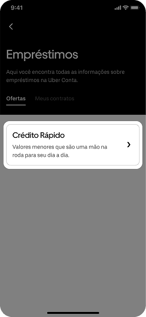 Vá até a seção de Empréstimos e toque em Crédito Rápido
