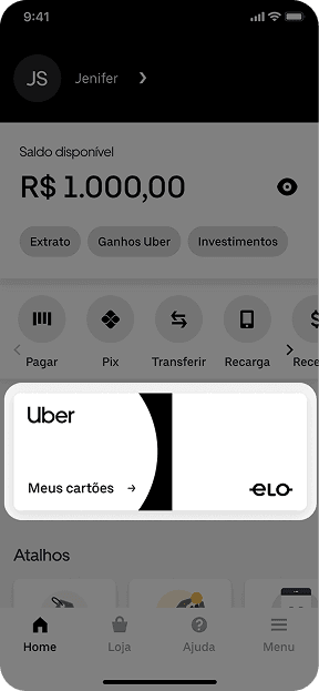 Na página inicial vá em " Meus cartões”