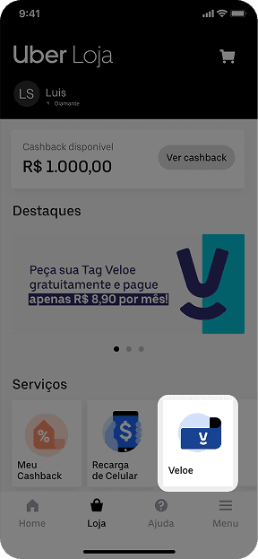 Na loja toque em "Adesivo Veloe”